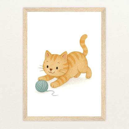 Kira die Katze - Motiv: "Wolle" Poster mit Holzrahmen von tinylearner
