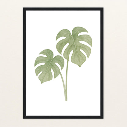 Monstera-Blätter Poster mit Holzrahmen von tinylearner