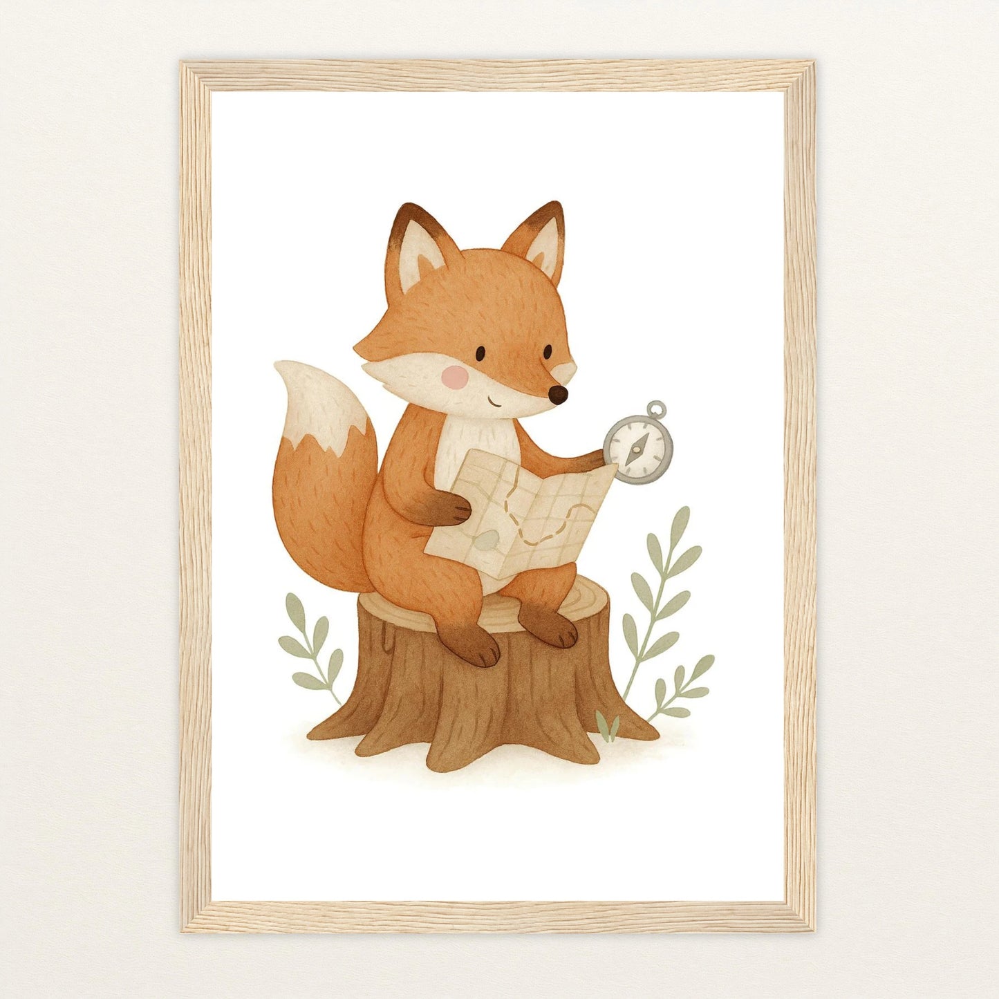 Finnegan der Fuchs - Motiv: "Abenteuerlust" Poster mit Holzrahmen von tinylearner