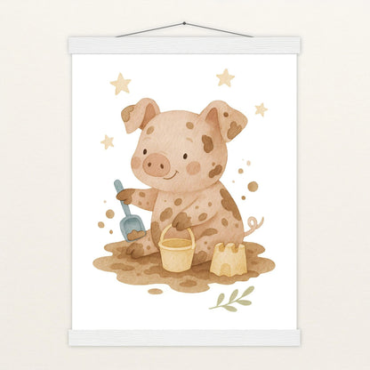 Susi das Schwein - Motiv: "Sandkasten" Poster mit Leisten von tinylearner