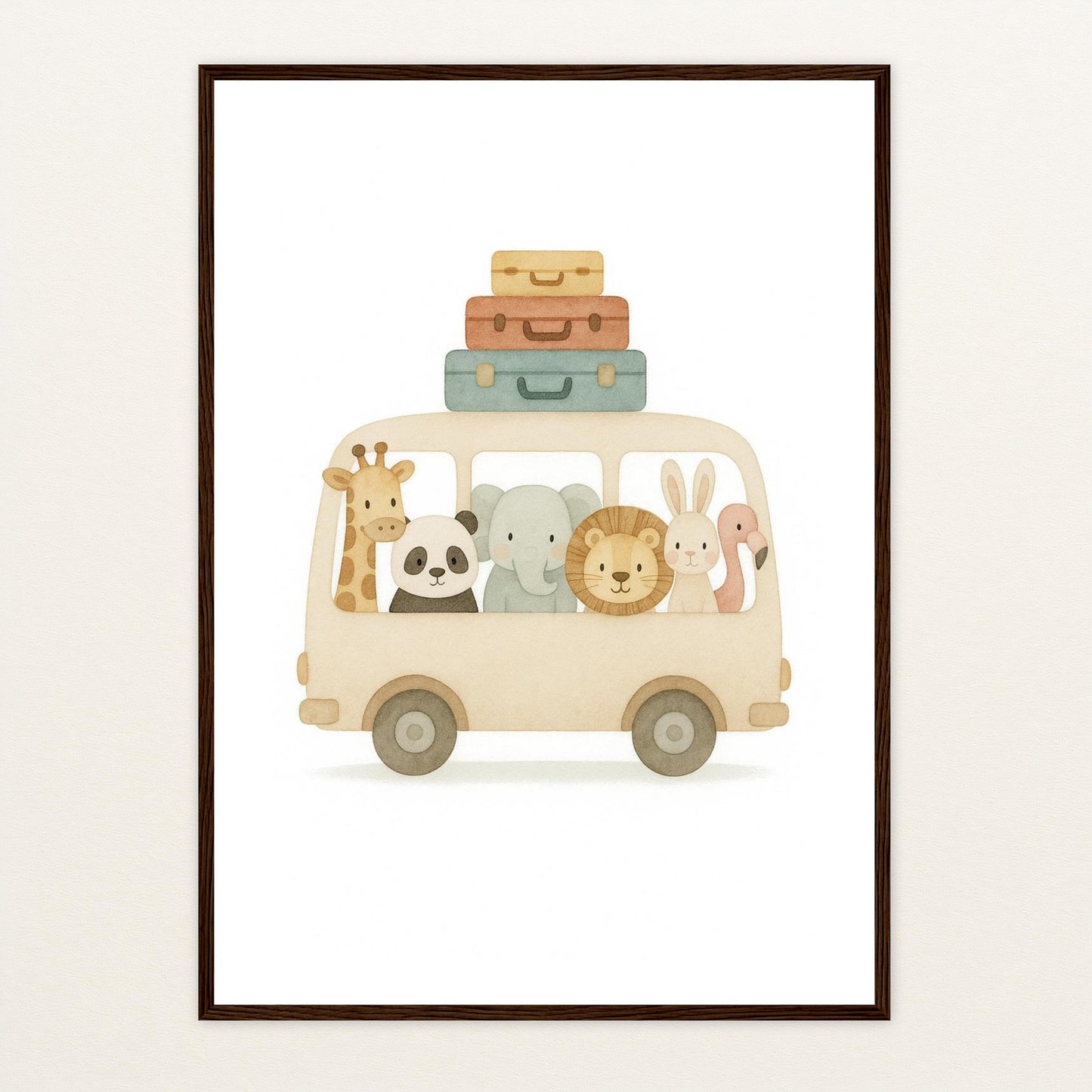 Tierfreunde - Motiv: "Reisebus" Poster mit Holzrahmen von tinylearner