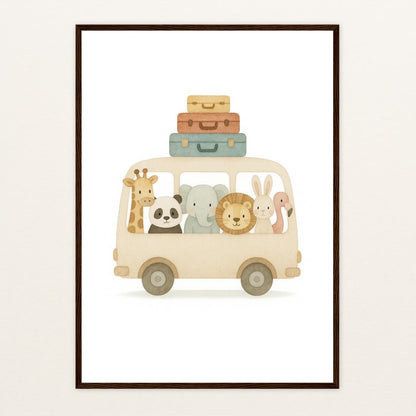Tierfreunde - Motiv: "Reisebus" Poster mit Holzrahmen von tinylearner