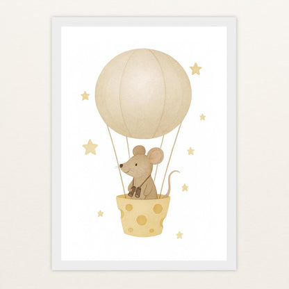 Mimi die Maus - Motiv: "Heißluftballon" Poster mit Holzrahmen von tinylearner
