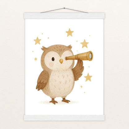 Emmi die Eule - Motiv: "Fernglas" Poster mit Leisten von tinylearner