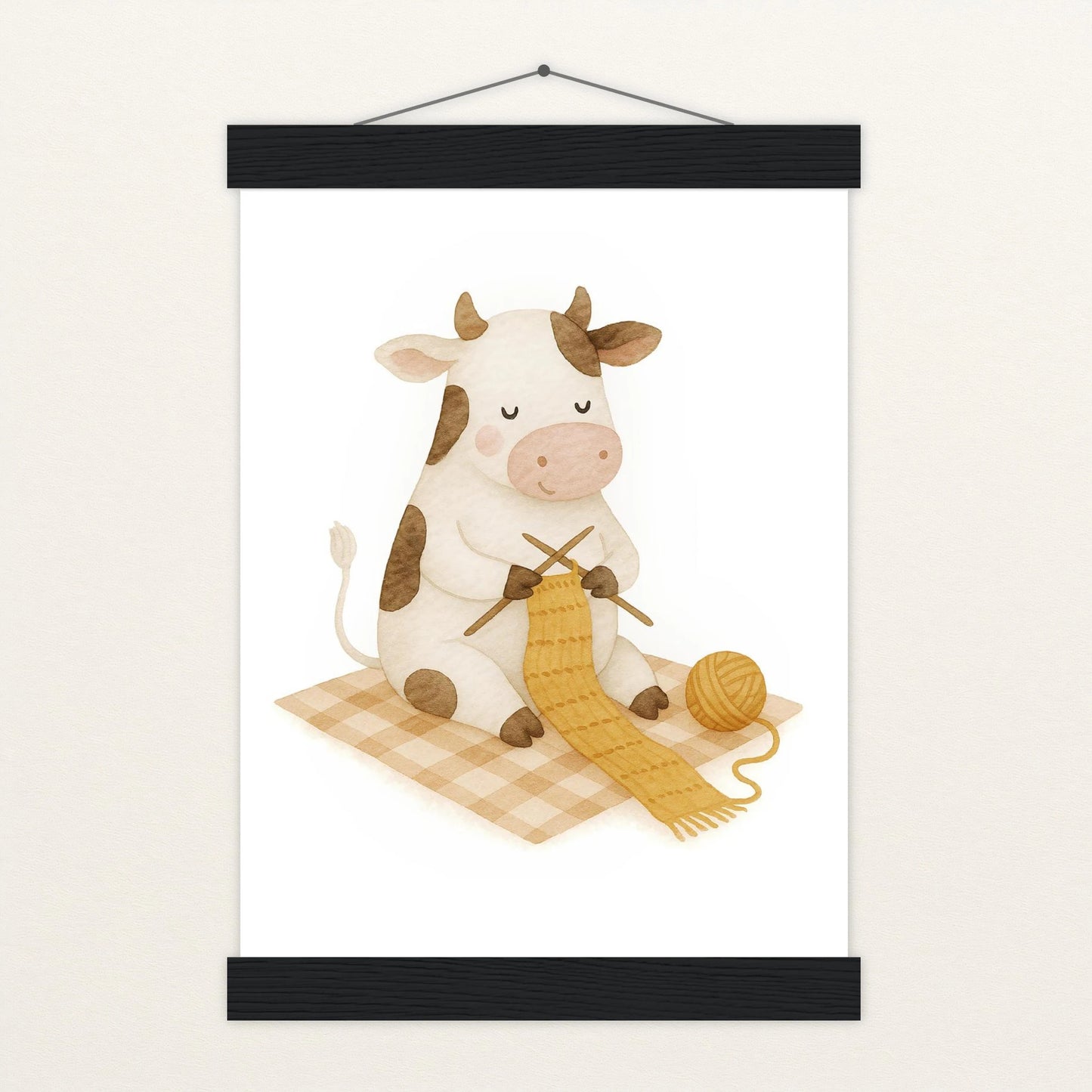 Klara die Kuh - Motiv: "Häkeln" Poster mit Leisten von tinylearner