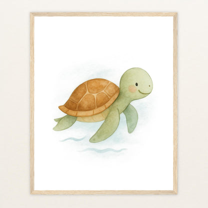 Sora die Schildkröte Poster mit Holzrahmen von tinylearner