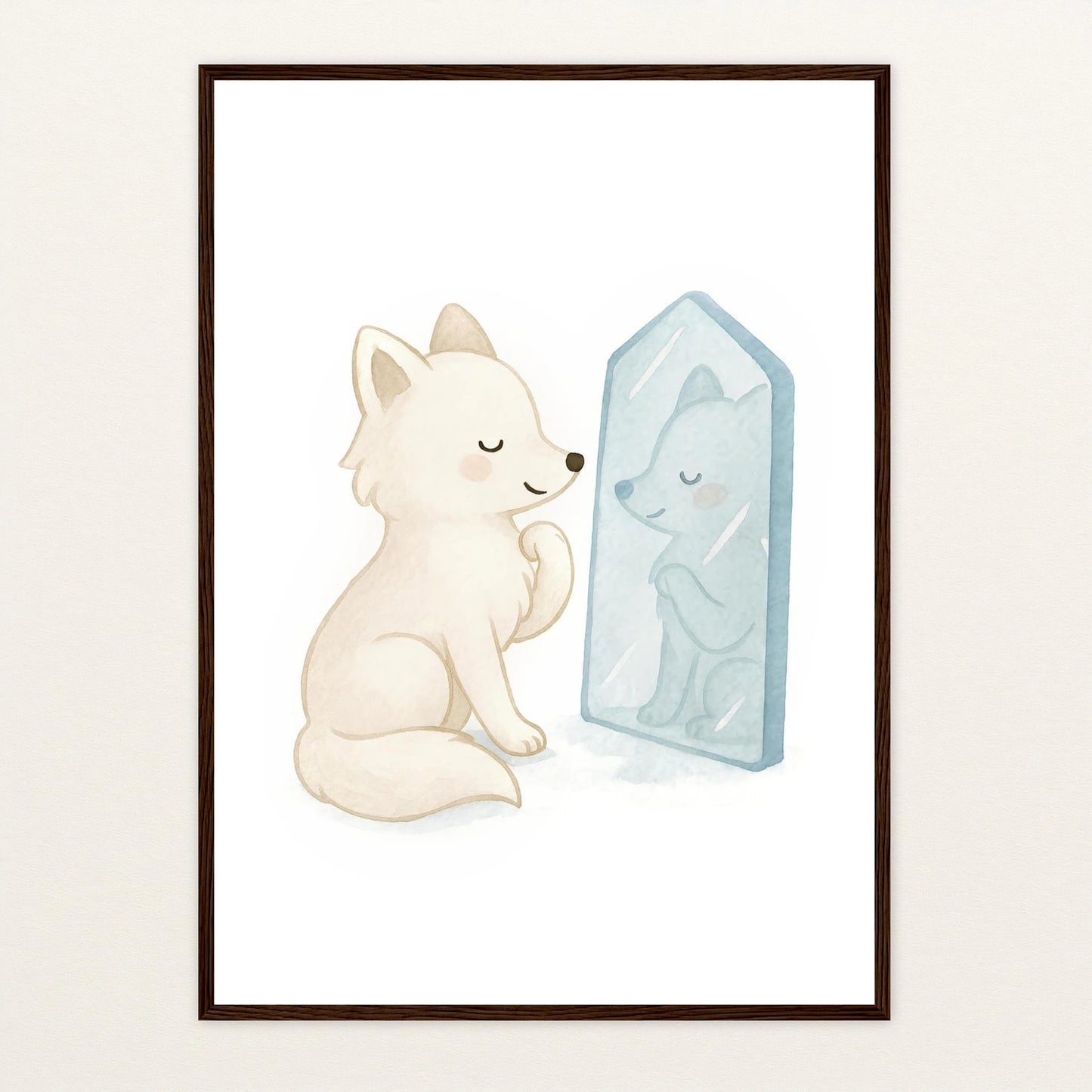 Pino der Polarfuchs - Motiv: "Spiegel" Poster mit Holzrahmen von tinylearner