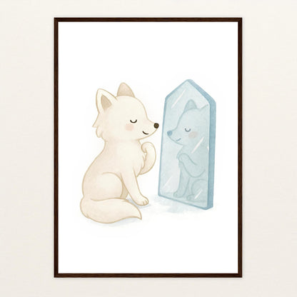 Pino der Polarfuchs - Motiv: "Spiegel" Poster mit Holzrahmen von tinylearner