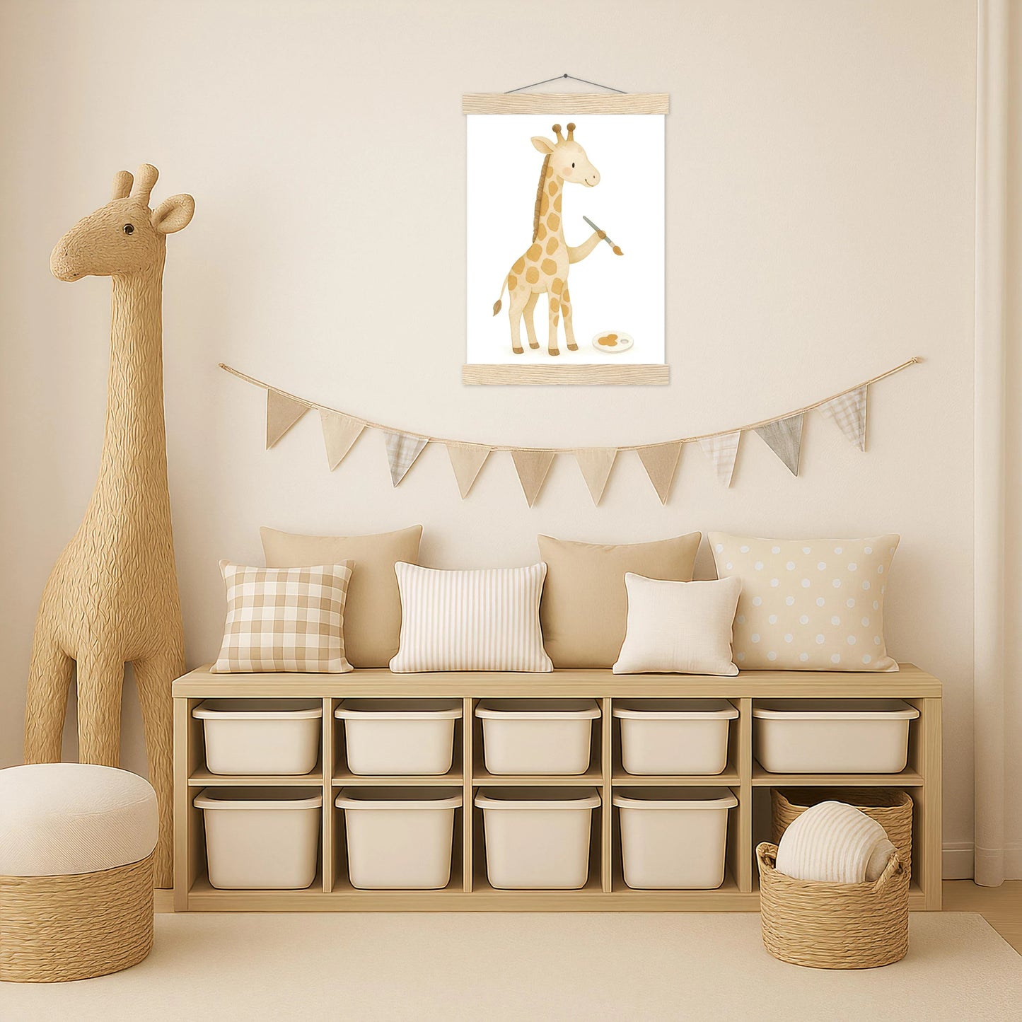 Greta die Giraffe - Motiv: "Malen" Poster mit Leisten von tinylearner