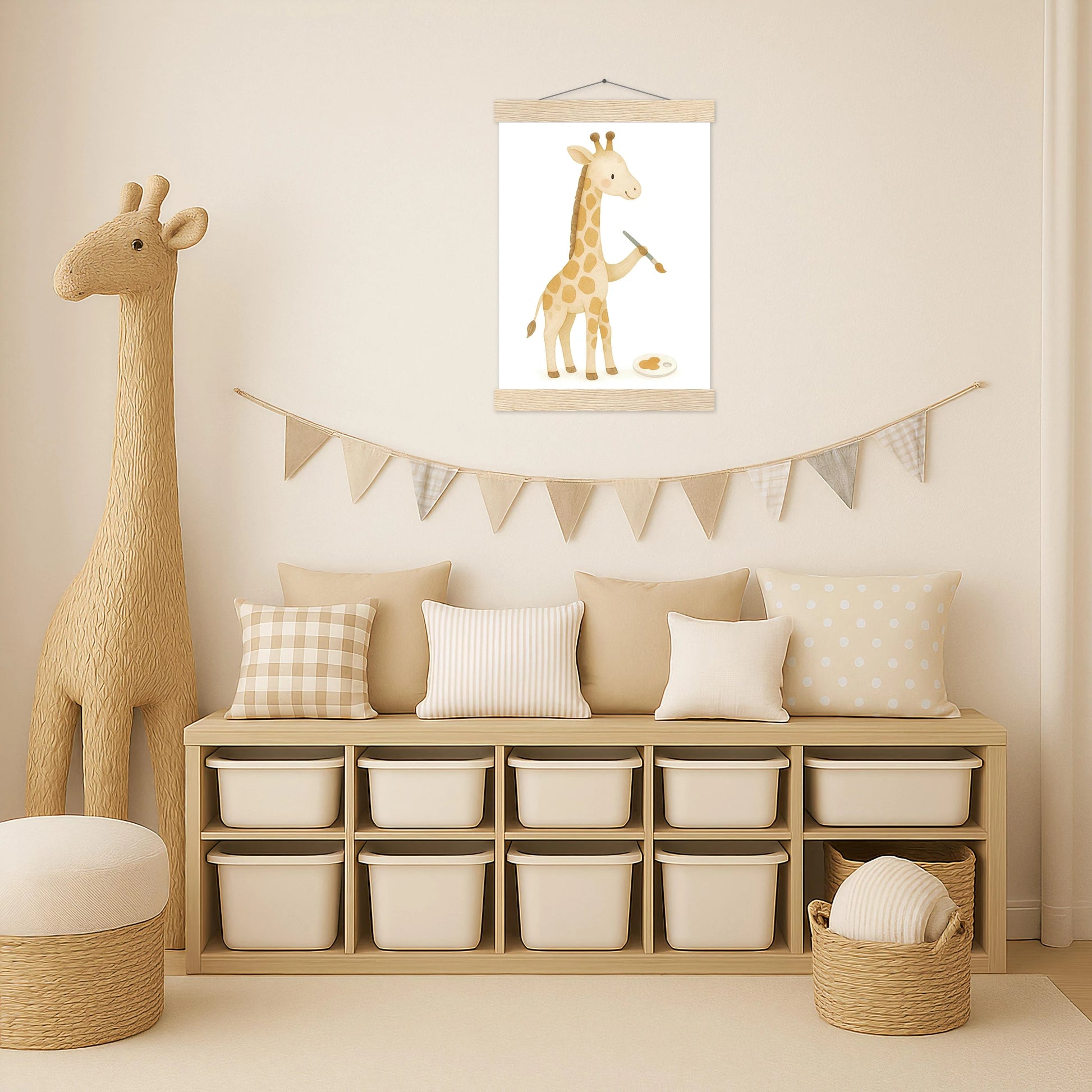 Greta die Giraffe - Motiv: "Malen" Poster mit Leisten von tinylearner