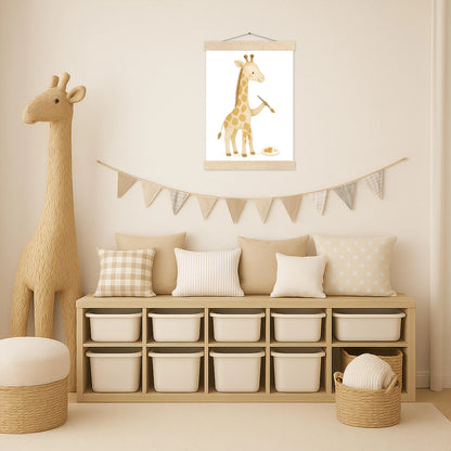 Greta die Giraffe - Motiv: "Malen" Poster mit Leisten von tinylearner