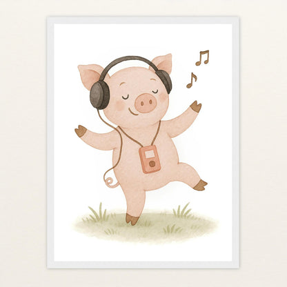 Susi das Schwein - Motiv: "Musik" Poster mit Holzrahmen von tinylearner