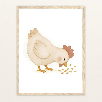 Hanni das Huhn - Motiv: "Körner" Poster mit Holzrahmen von tinylearner