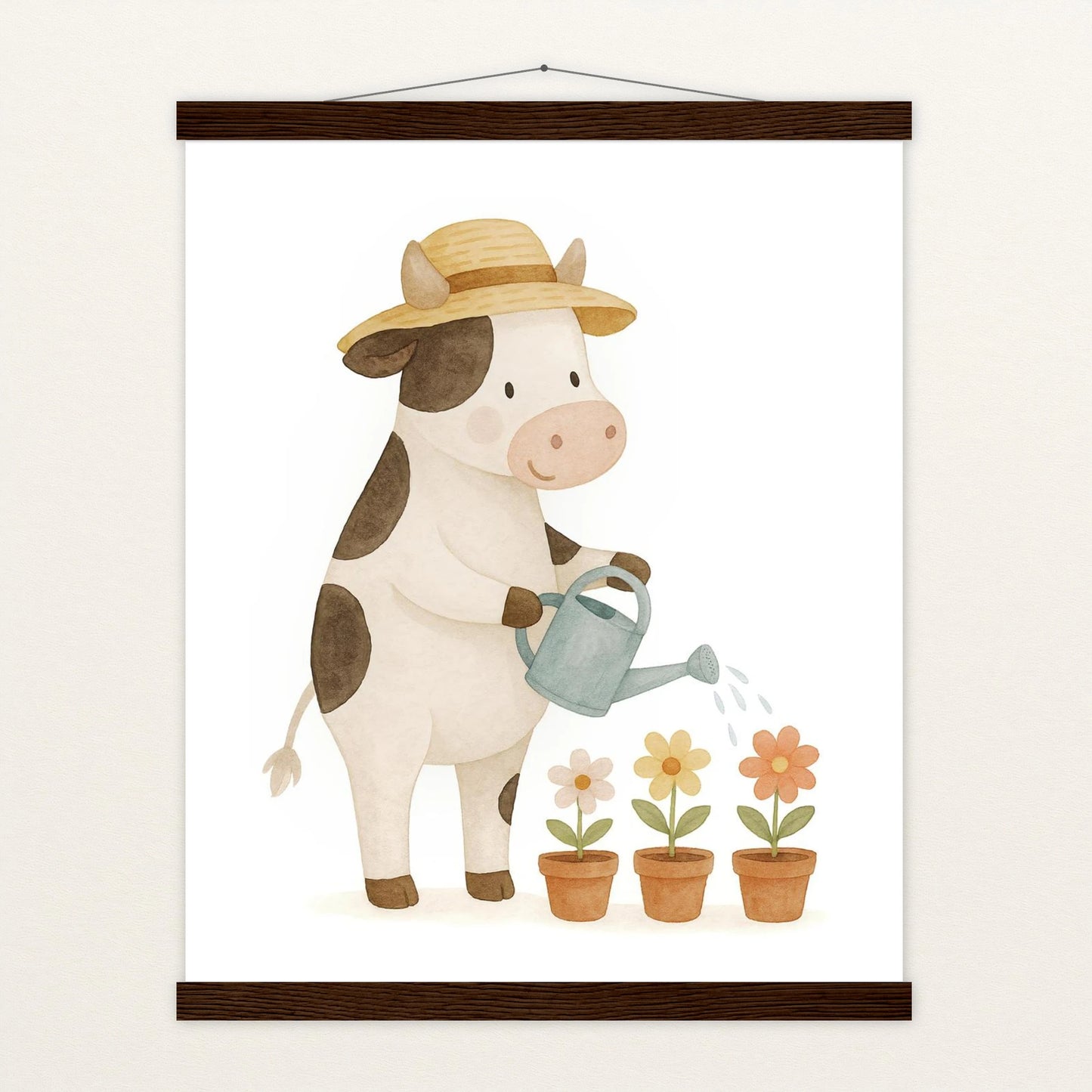 Klara die Kuh - Motiv: "Blumengießen" Poster mit Leisten von tinylearner