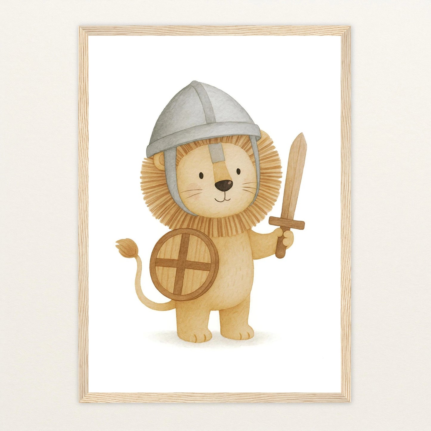 Leo der Löwe - Motiv: "Ritter" Poster mit Holzrahmen von tinylearner