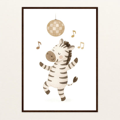 Zinni das Zebra - Motiv: "Tanzen" Poster mit Holzrahmen von tinylearner