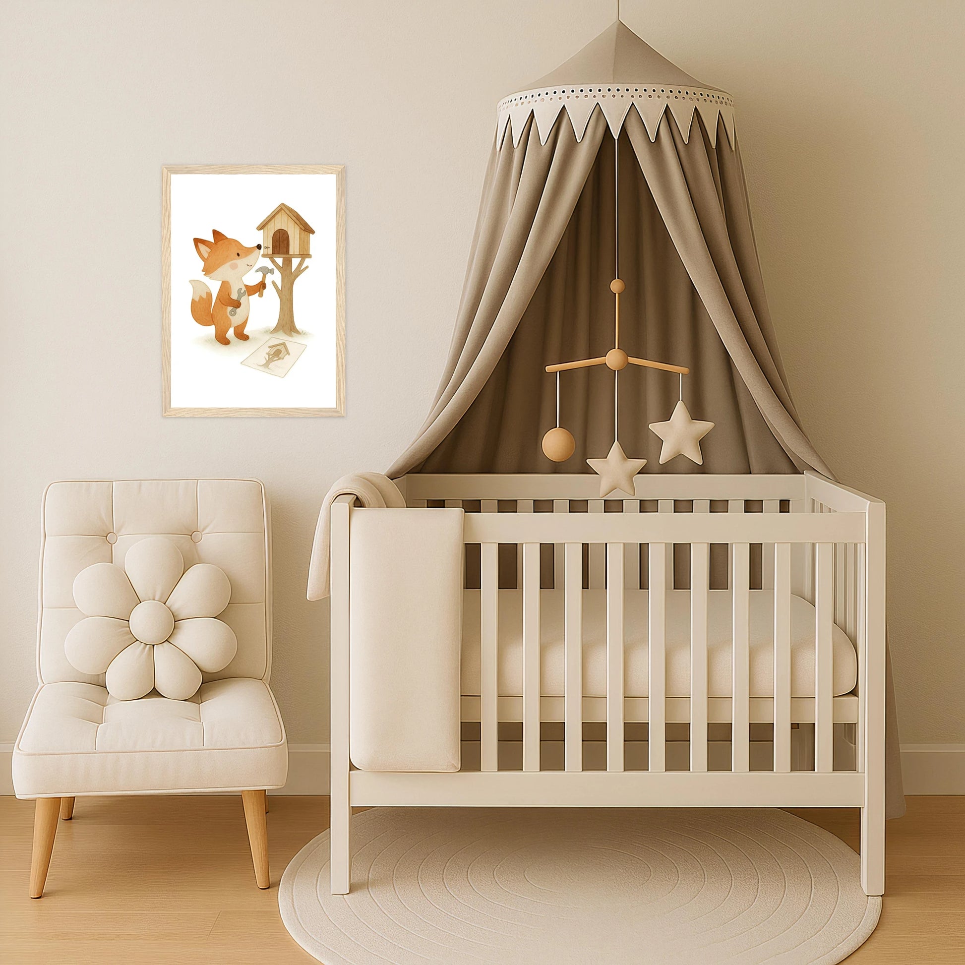 Finnegan der Fuchs - Motiv: "Baumhaus" Poster mit Holzrahmen von tinylearner