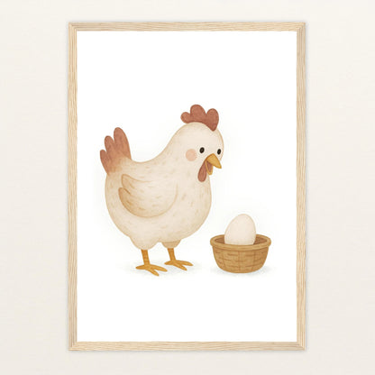 Hanni das Huhn - Motiv: "Ei" Poster mit Holzrahmen von tinylearner