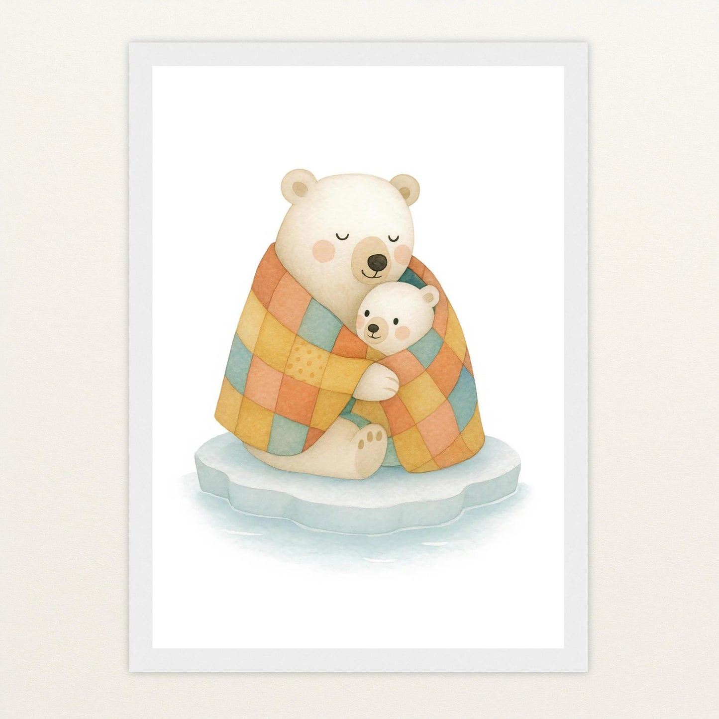 Pummel der Polarbär - Motiv: "Familie" Poster mit Holzrahmen von tinylearner