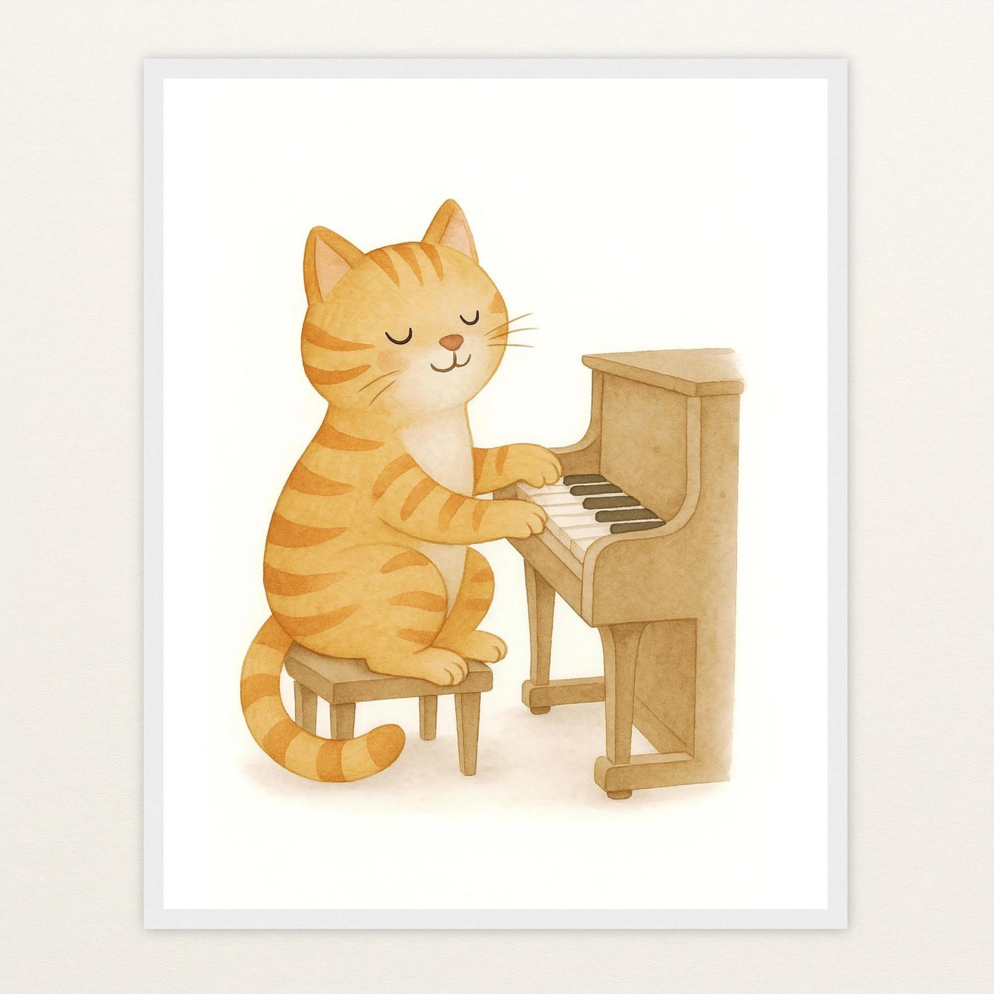 Kira die Katze - Motiv: "Klavier" Poster mit Holzrahmen von tinylearner