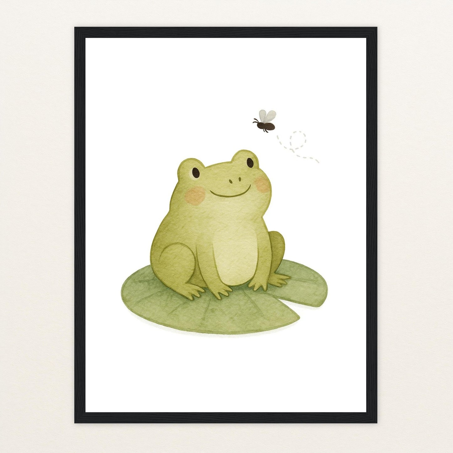 Flocke der Frosch - Motiv: "Fliege" Poster mit Holzrahmen von tinylearner