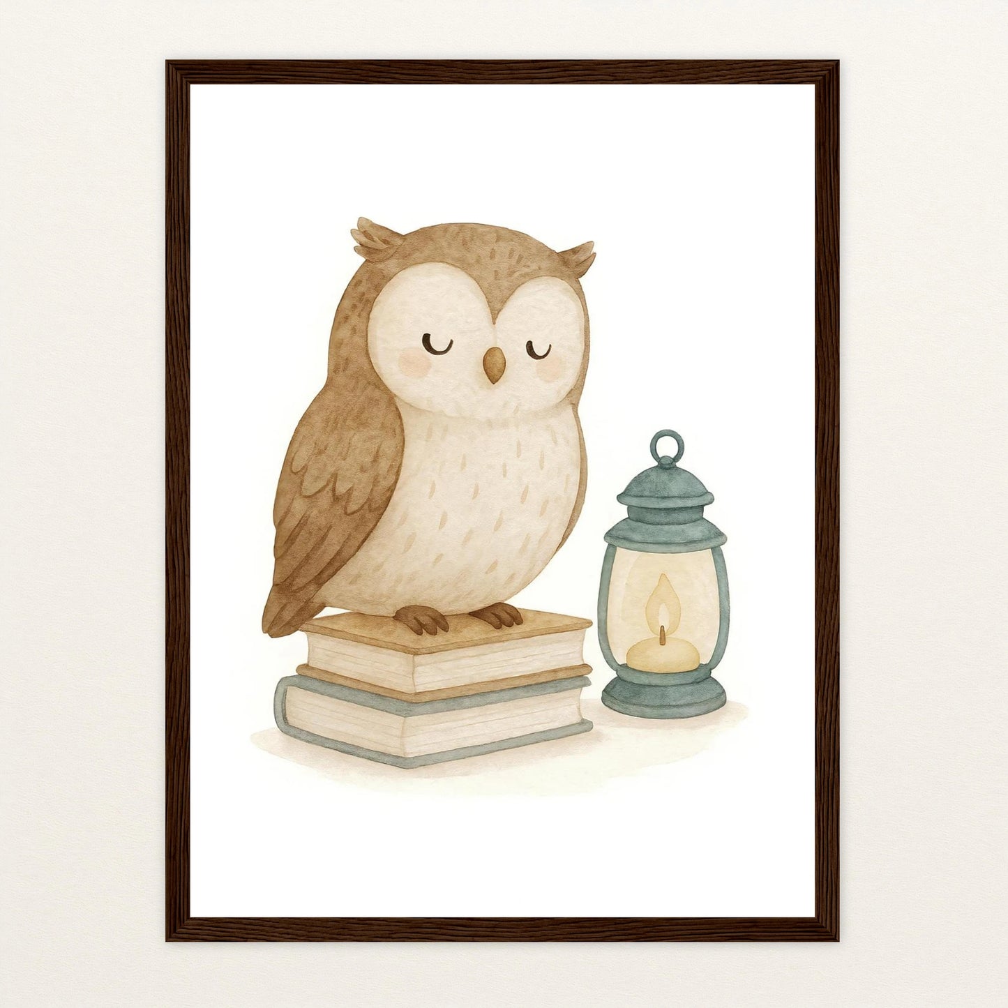 Emmi die Eule - Motiv: "Buch" Poster mit Holzrahmen von tinylearner