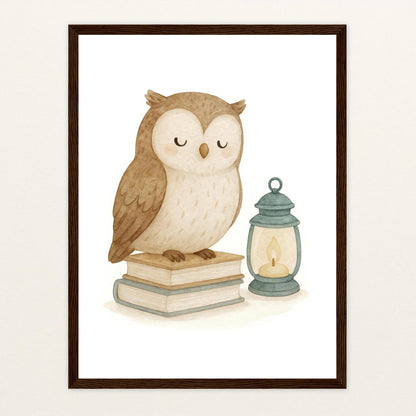 Emmi die Eule - Motiv: "Buch" Poster mit Holzrahmen von tinylearner