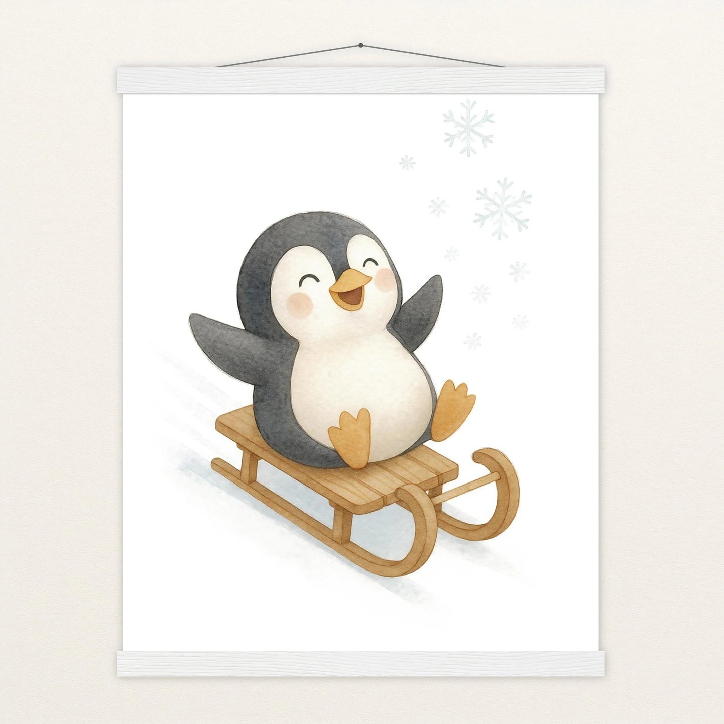 Pia der Pinguin - Motiv: "Schlitten" Poster mit Leisten von tinylearner