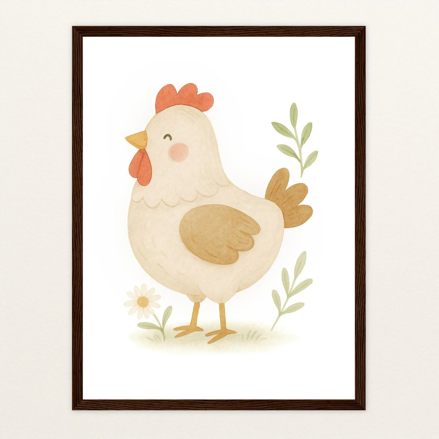 Hanni das Huhn Poster mit Holzrahmen von tinylearner