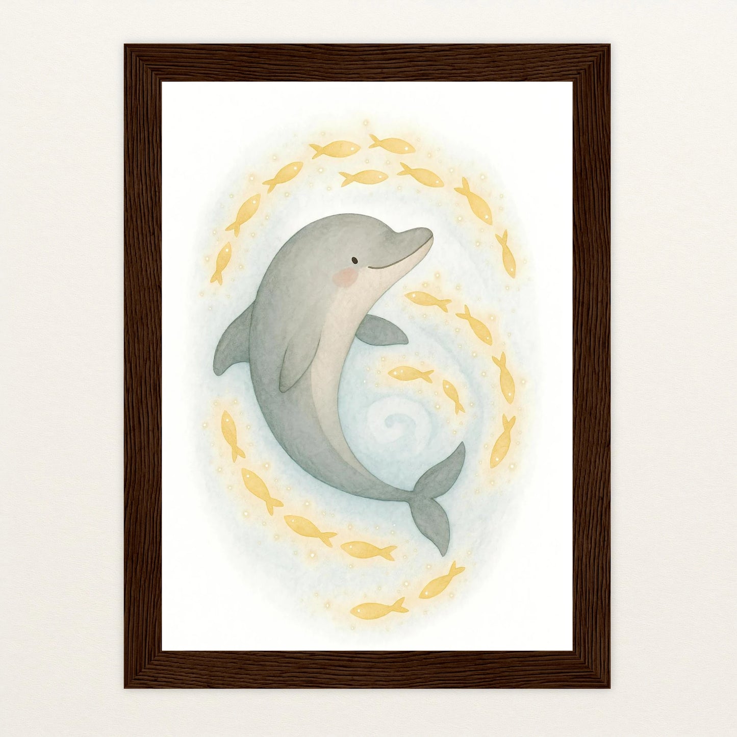 Dora der Delfin - Motiv: "Leuchtfische" Poster mit Holzrahmen von tinylearner
