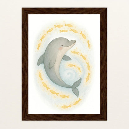Dora der Delfin - Motiv: "Leuchtfische" Poster mit Holzrahmen von tinylearner