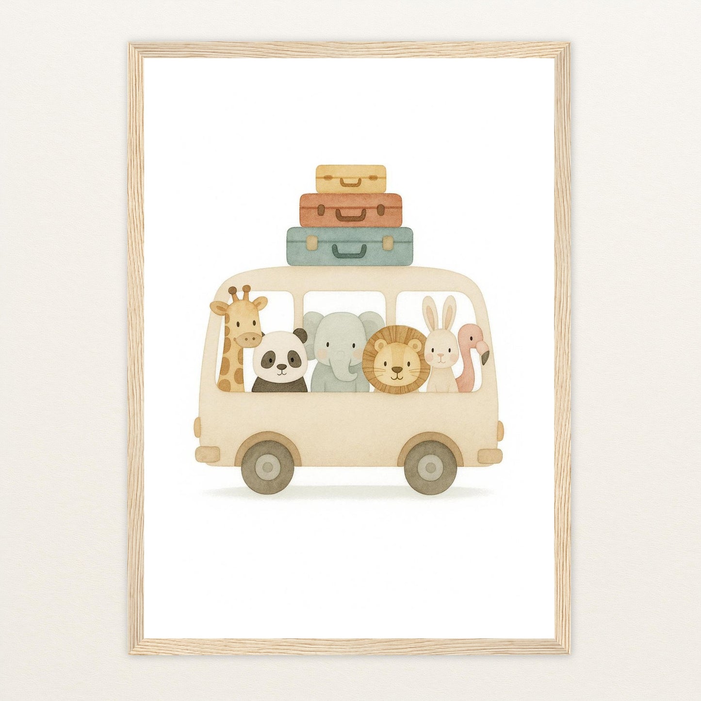 Tierfreunde - Motiv: "Reisebus" Poster mit Holzrahmen von tinylearner