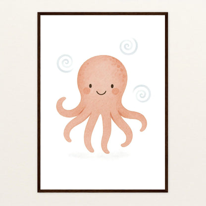 Tilli der Tintenfisch Poster mit Holzrahmen von tinylearner