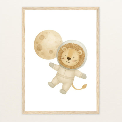 Leo der Löwe - Motiv: "Astronaut" Poster mit Holzrahmen von tinylearner