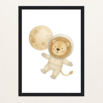 Leo der Löwe - Motiv: "Astronaut" Poster mit Holzrahmen von tinylearner