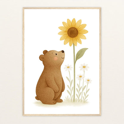 Balu der Bär - Motiv: "Sonnenblume" Poster mit Holzrahmen von tinylearner