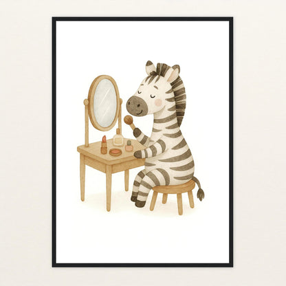 Zinni das Zebra - Motiv: "Schminken" Poster mit Holzrahmen von tinylearner