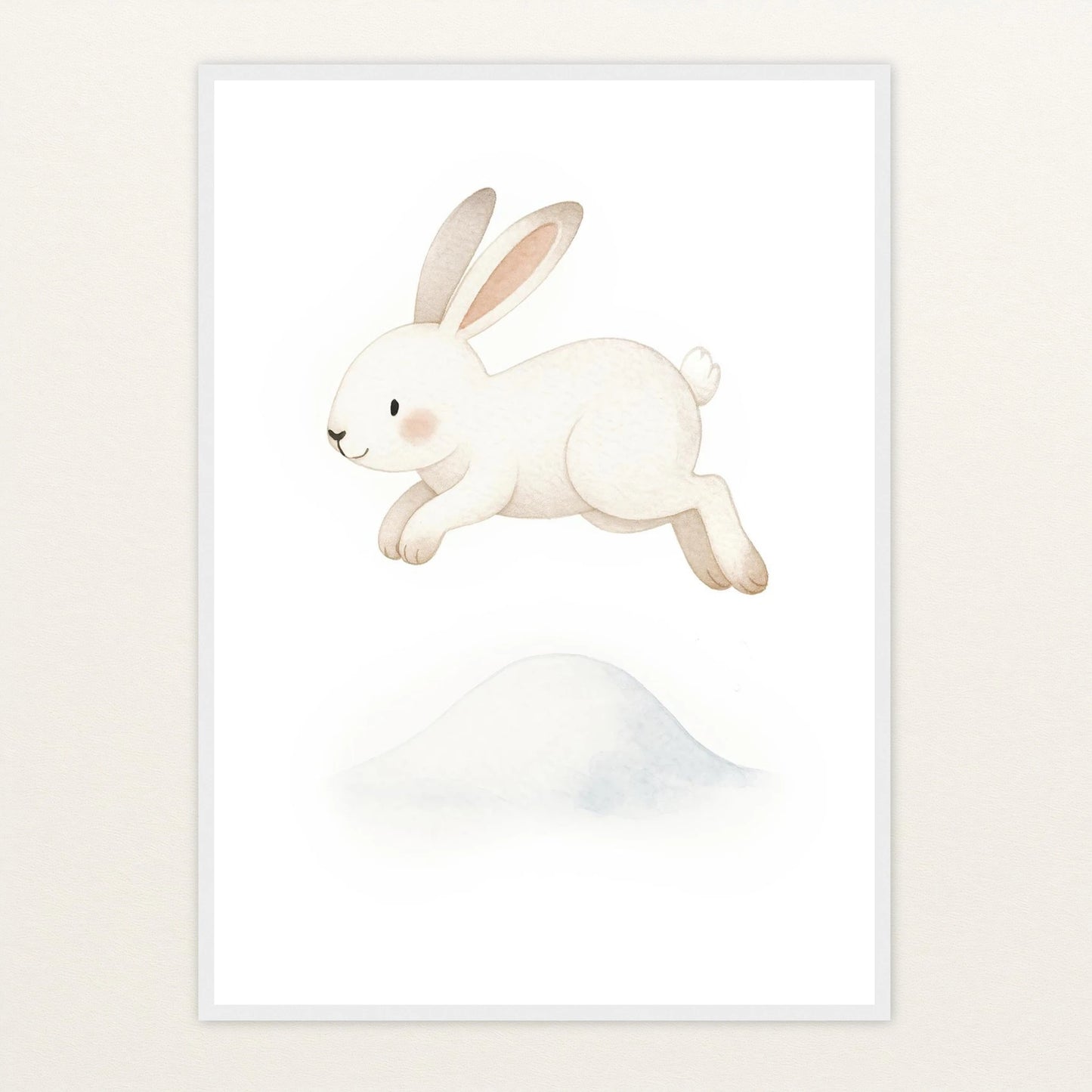 Sina der Schneehase - Motiv: "Schneehügel" Poster mit Holzrahmen von tinylearner