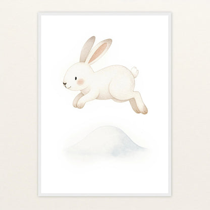 Sina der Schneehase - Motiv: "Schneehügel" Poster mit Holzrahmen von tinylearner