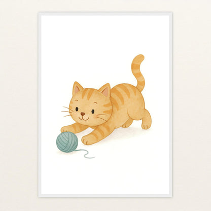 Kira die Katze - Motiv: "Wolle" Poster mit Holzrahmen von tinylearner