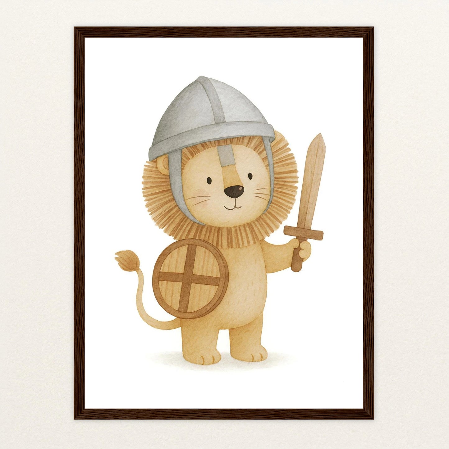 Leo der Löwe - Motiv: "Ritter" Poster mit Holzrahmen von tinylearner