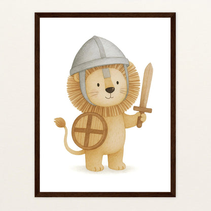 Leo der Löwe - Motiv: "Ritter" Poster mit Holzrahmen von tinylearner