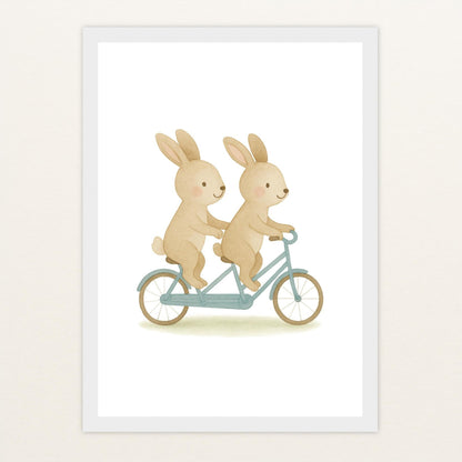 Holly der Hase - Motiv: "Tandem" Poster mit Holzrahmen von tinylearner