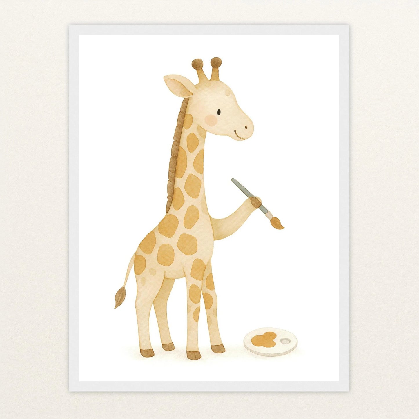 Greta die Giraffe - Motiv: "Malen" Poster mit Holzrahmen von tinylearner