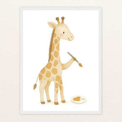 Greta die Giraffe - Motiv: "Malen" Poster mit Holzrahmen von tinylearner
