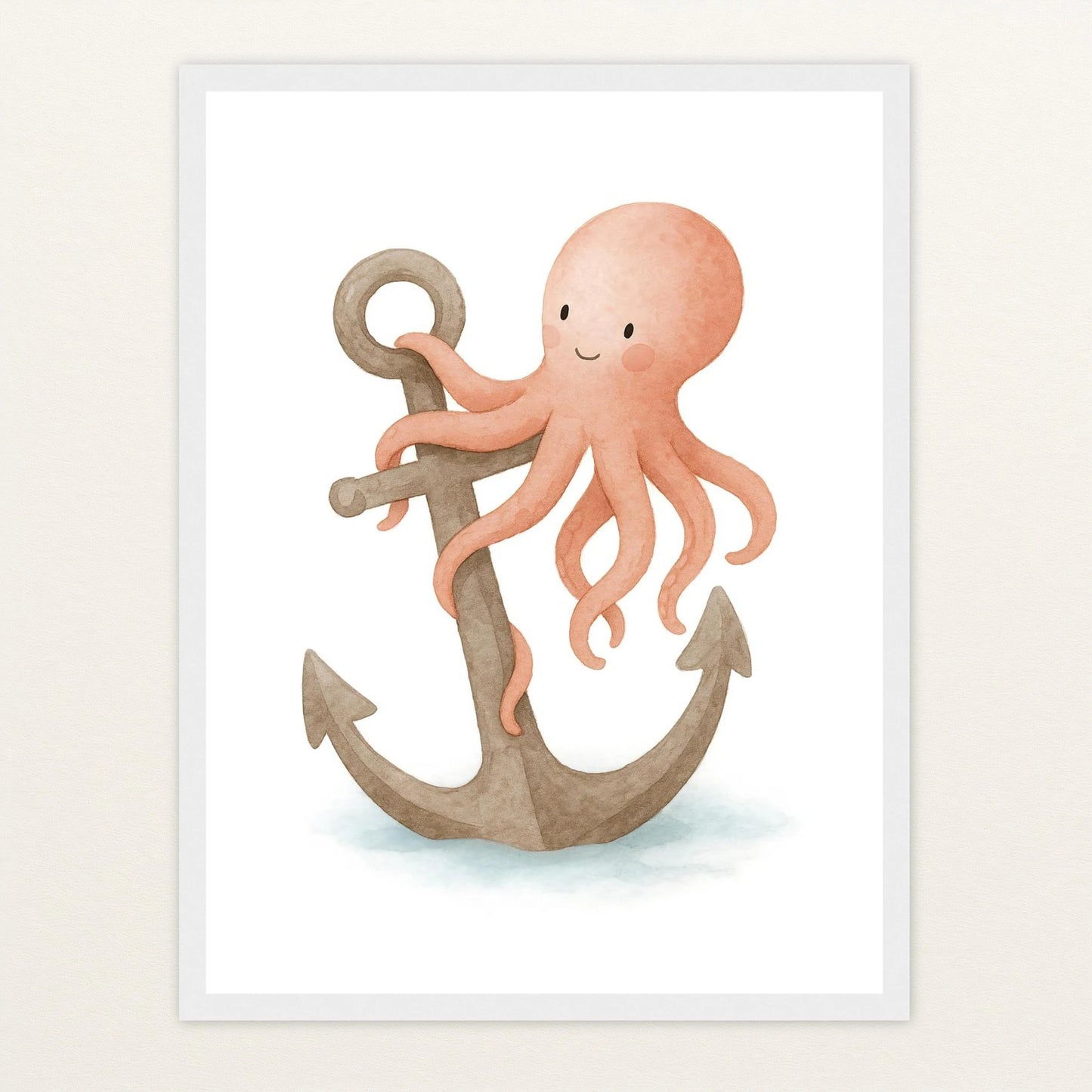 Tilli der Tintenfisch - Motiv: "Anker" Poster mit Holzrahmen von tinylearner