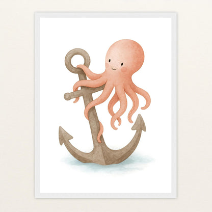 Tilli der Tintenfisch - Motiv: "Anker" Poster mit Holzrahmen von tinylearner