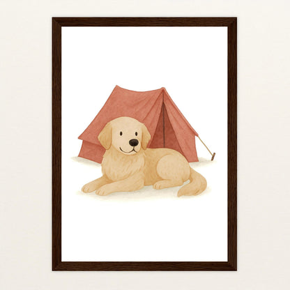 Hugo der Hund - Motiv: "Zelt" Poster mit Holzrahmen von tinylearner