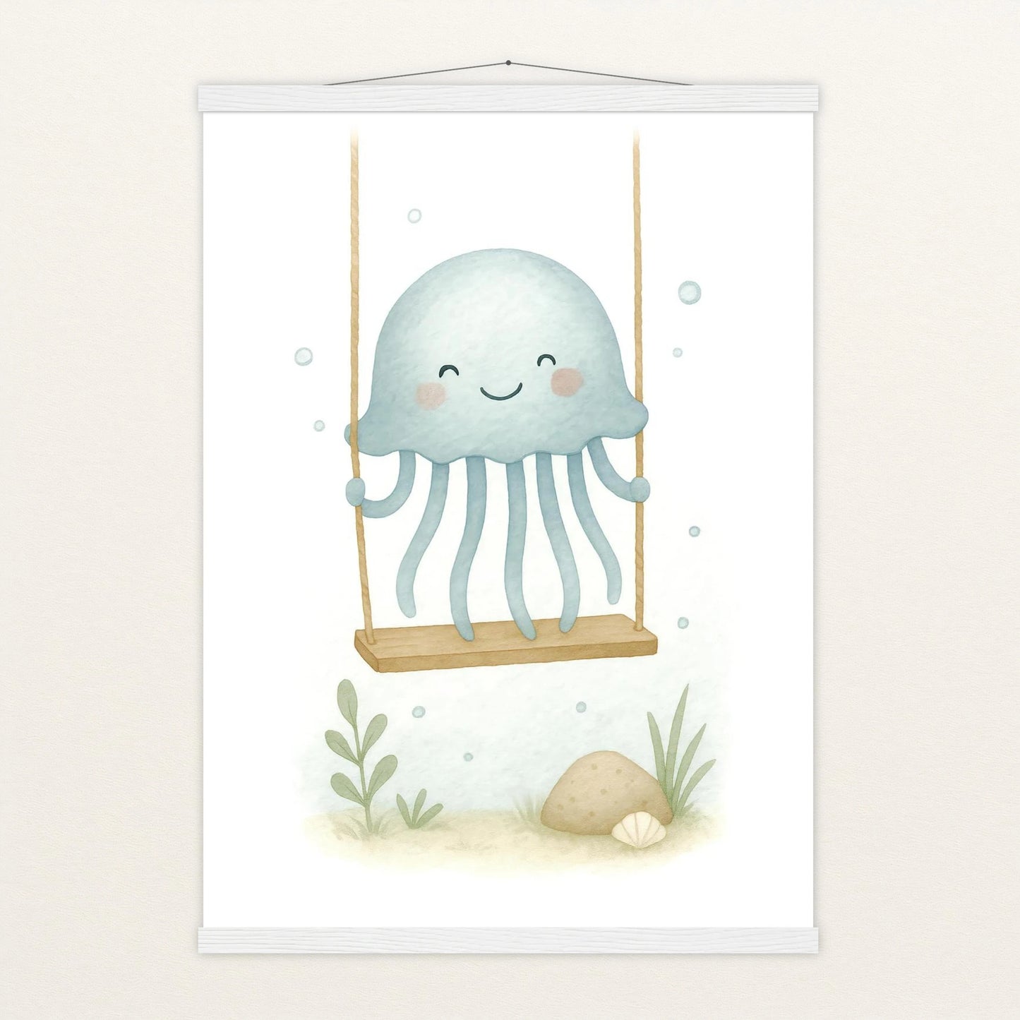 Quinn die Qualle - Motiv: "Schaukel" Poster mit Leisten von tinylearner