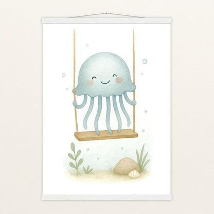 Quinn die Qualle - Motiv: "Schaukel" Poster mit Leisten von tinylearner